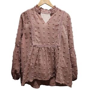 Boutique mauve pink blouse princess babydoll textured dot medium